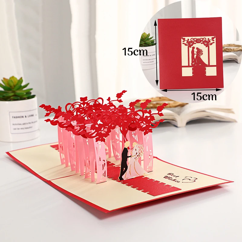 Description Picture 5 of item3D Pop Up Card Lovers Wedding Invitation Greeting Cards Laser Cut Valentine's Day Anniversary Couples Wife Husband Gift Postcard