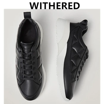 

Withered England Style Simple Fashion Cowhide Real Leather Comfort Quilting Casual Vulcanized Shoes Women Shoes Sneakers Women