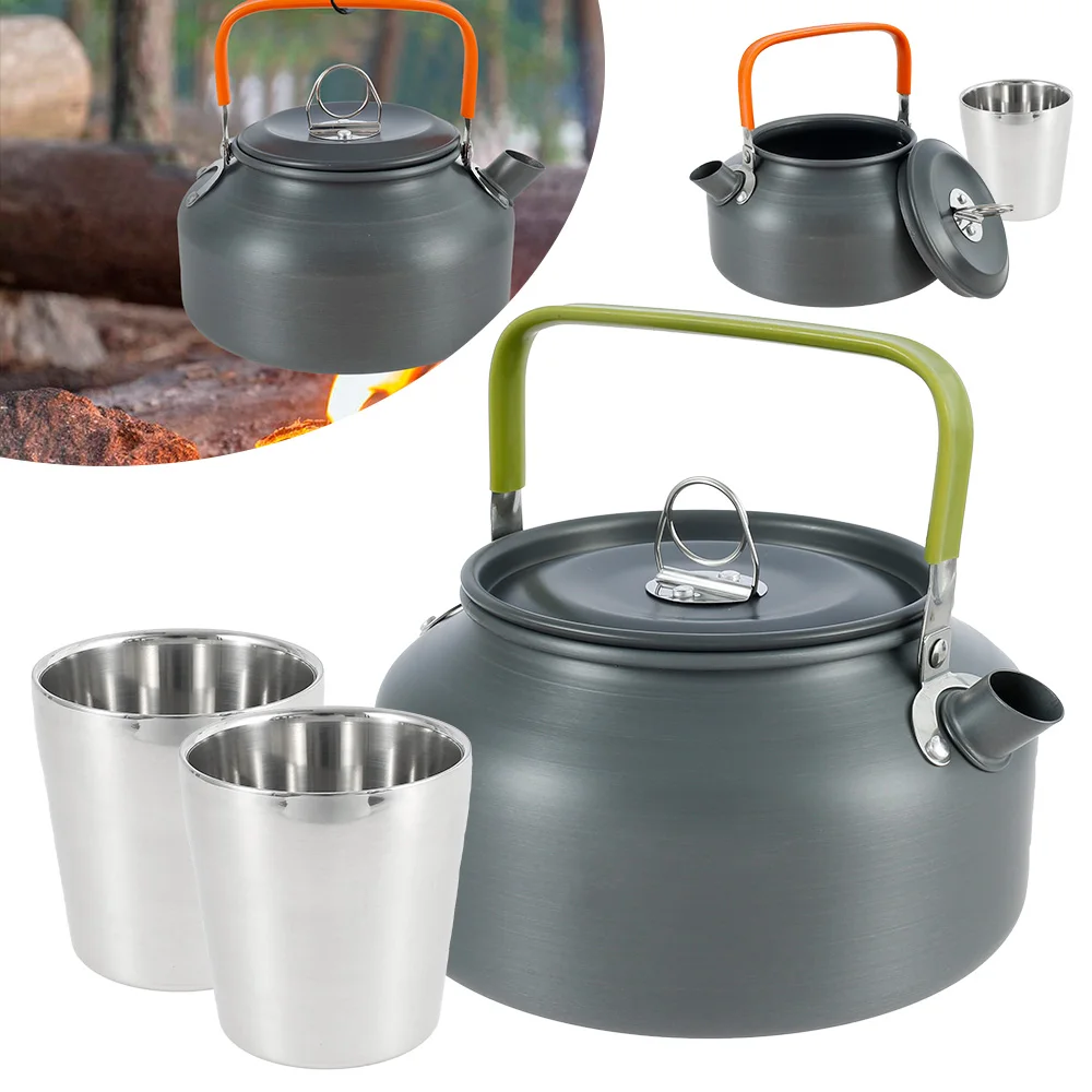 Camping Cookware Kit Outdoor Ultralight Stainless Steel Camping Kettle Cooking Teapot Set Water Kettle Tableware Equipment