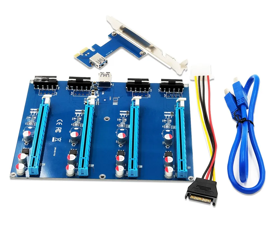 PCI express PCIe 1 para 4 16X 4 slots PCI-E Riser Card USB3.0 1X para Externo slot PCI-e Porta do Adaptador cartão multiplicador para BTC Mineiro