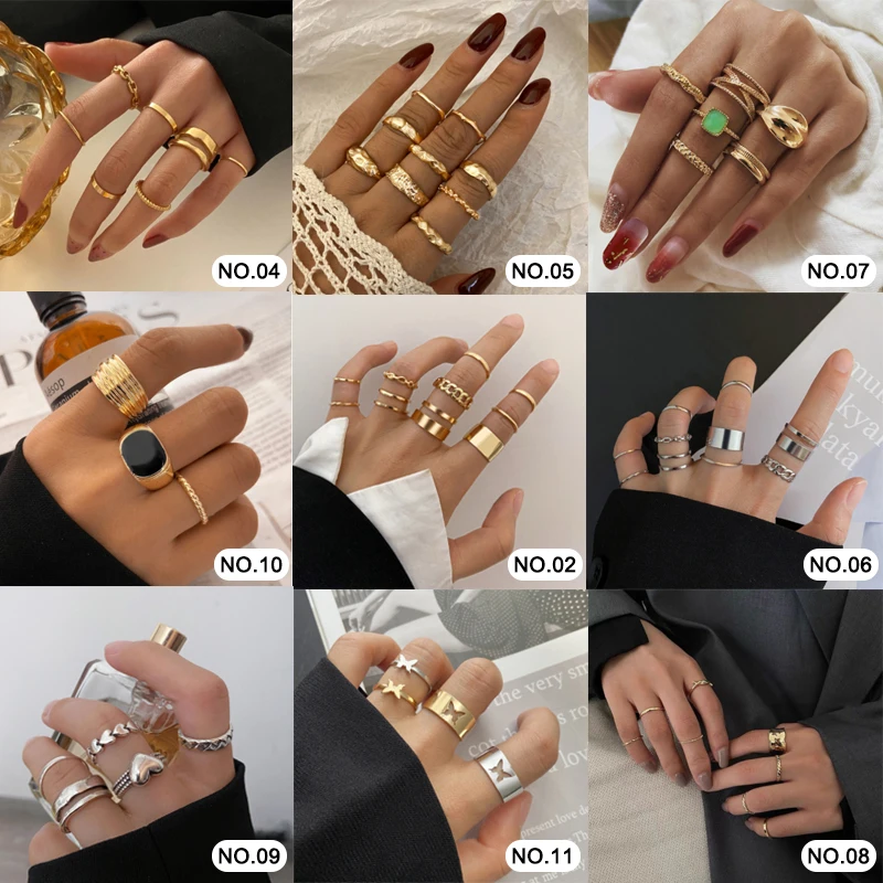 17KM Hiphop Gold Chain Rings Set For Women Girls Punk Geometric Simple Finger Rings 2021 Trend Jewelry Party - Image 2