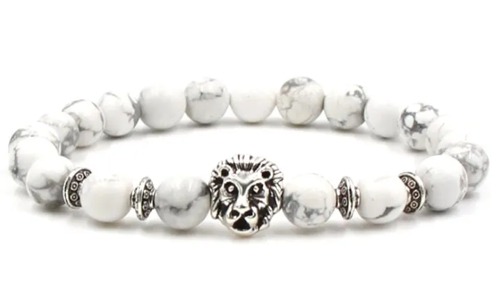 

8mm xg43 leopard Reiki Chakra Bracelet white Howlite Buddha Yoga stone bead essential oils diffuser Bangles Jewelry