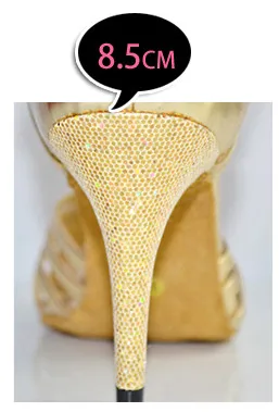 Женская обувь для латинских танцев; женская обувь на высоком каблуке с мягкой подошвой; Обувь для бальных танцев для взрослых; обувь для сальсы, серебряного, золотого цветов, танго; обувь на квадратном каблуке - Цвет: Gold 85mm thin heel