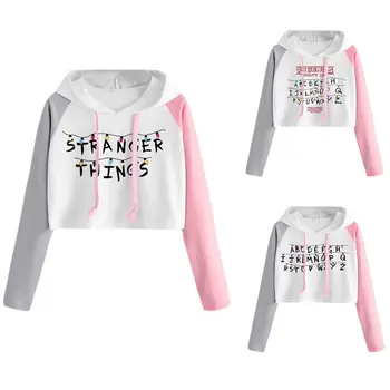 

Ladies Long Sleeve Hoodies Sweatshirt Crop Top Stranger Things Printed Pullover
