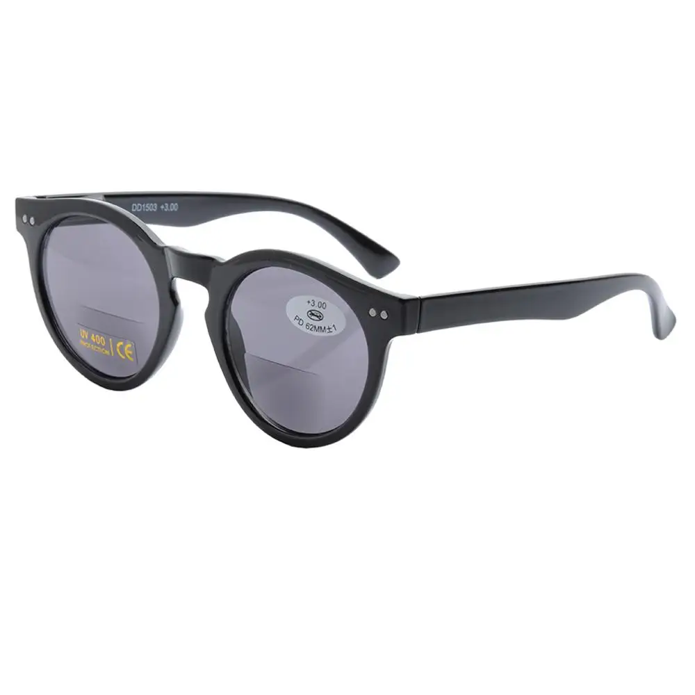 Женские бифокальные очки для чтения, модные круглые очки для чтения UV400, солнцезащитные очки для женщин, бифокальные солнечные очки с пружинным шарниром - Цвет оправы: Black