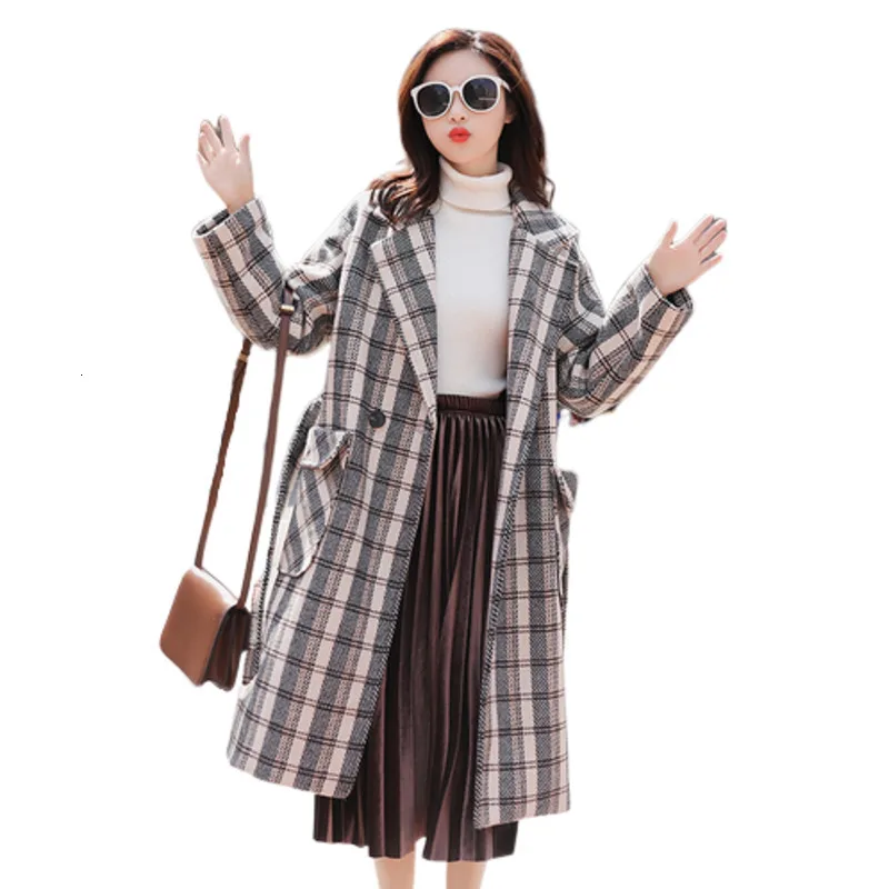 

Winter Coat Women Checked Overknee Add A Belt Loose Manteau Femme Hiver Casaco Feminino Dames Jassen Winter Female Overcoat