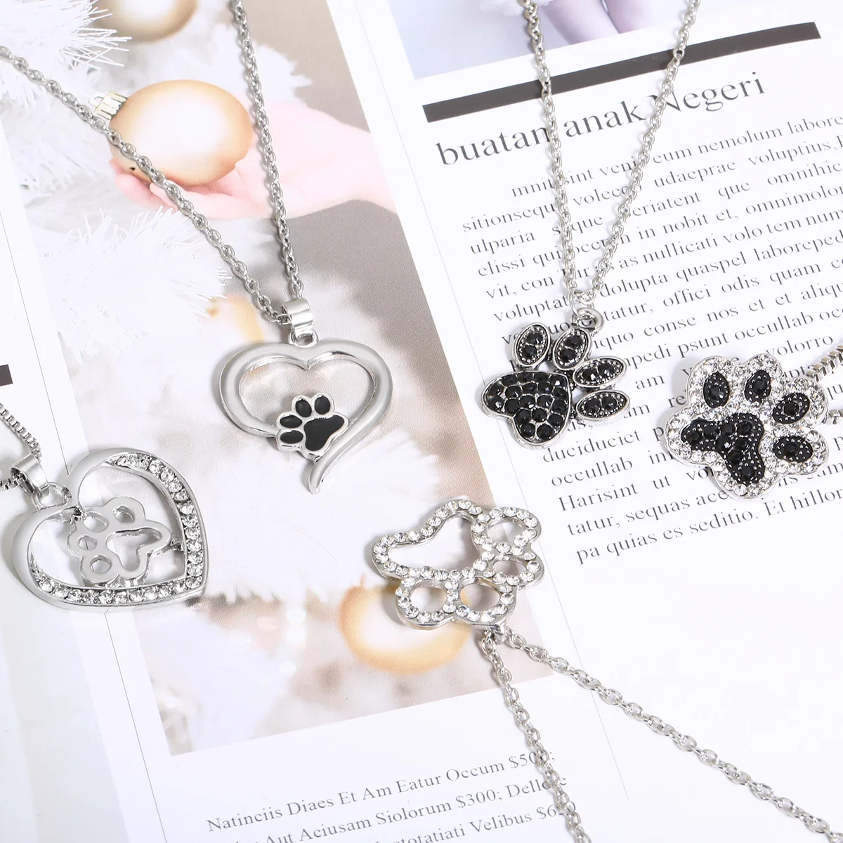 Shellhard Crystal Rhinestone Pendant Chain Necklace Silver Color Dog Puppy Paw Footprint Necklaces Love Animal Pet Jewelry | Украшения и
