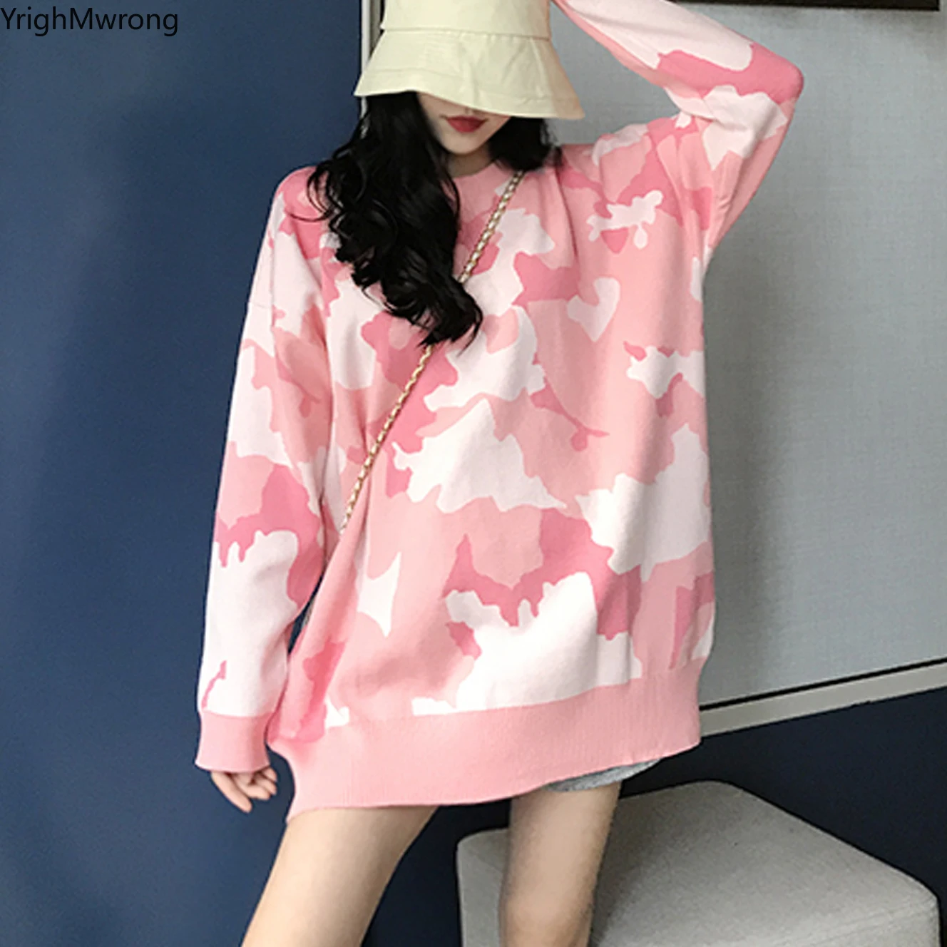

Camouflage Tie Dye Pink Print Loose Oversized Sweatshirt Autumn Winter Women Hoodies Pullover Long Top Korean Harajuku Casual