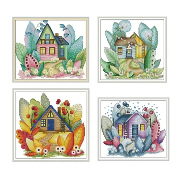 

Joy Sunday Magic cabin Combination Chart Cross Stitch Fabric Aida Canvas Embroidery DMC Kit Counted Cross Stitched Needlework