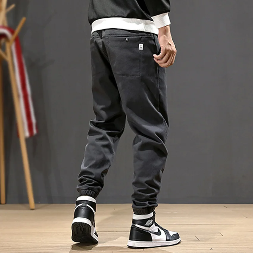 

Japanese Vintage Designer Men Jeans Loose Fit Dark Gray Casual Cargo Pants Harem Trousers Streetwear Hip Hop Joggers Pants Men
