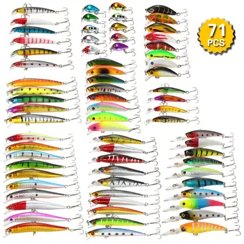 

71pcs Minnow Lures Crankbaits Artificial Hard Lure Bait Bass Mixed Fishing Lure Set Kit Carp Fishing Tackle Winter Ice Fish Lure