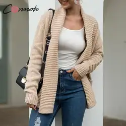 Conmoto осень 2019 женский кардиган обычная, высокая, на выход карманы трикотажные куртки Женская осенне-зимняя одежда теплое пальто плюс размер