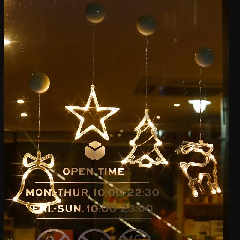 

LED Christmas Lights Battery Power Christmas Tree Snowman Elk Chandelier Indoor Outdoor Glass Window Suction Cup Light