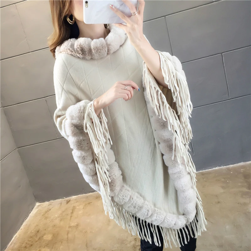 Autumn Winter Casual Knitted Ladies Sweater Long Sleeve Cloak Women Tops Sweaters Oversize Pullovers Sweater with Tassel