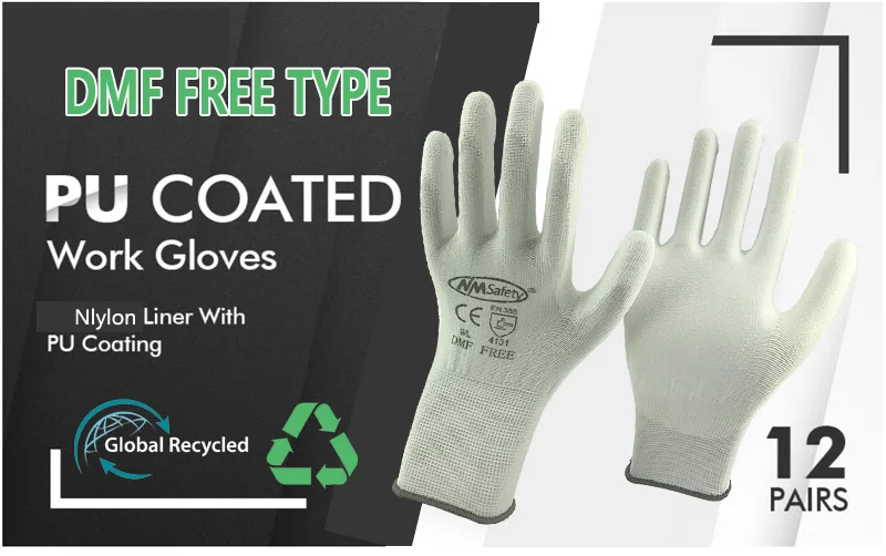 24Pieces/12 Pairs Safety Working Gloves Black Pu Nylon Cotton Glove Industrial Protective Work Gloves NMSafety Brand Supplier