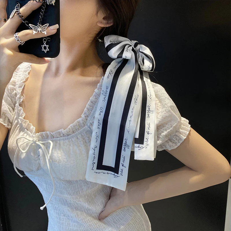 

QIANJI Korean ins temperament hair band female tied hair Mori girl French retro scarf wild silk scarf net red hair accessories
