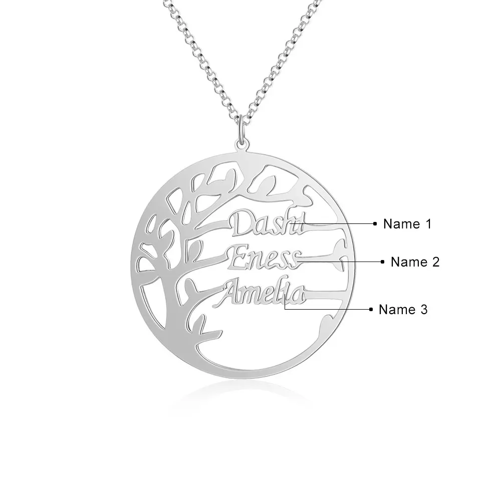 3 Names-Silver Color Персонализированные 925 пробы Серебряное семейное дерево ожерелье Заказное письмо табличка матери Подвески ювелирные украшения Рождественский подарок - Цвет камня: 3 Names-Silver Color