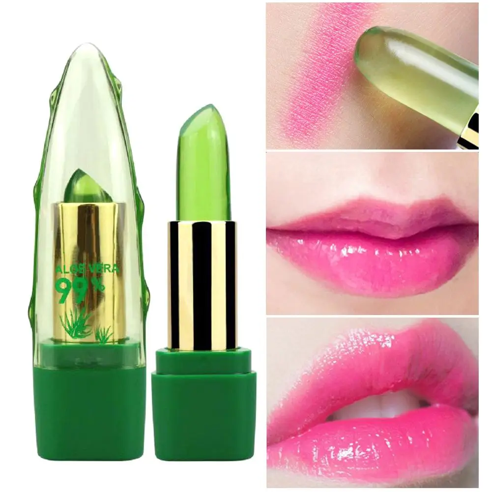 1PCS Brand Aloe Vera Natural Moisturizer Lipstick Temperature Changed Color Lipblam Natural Magic Pink Protector Lips Cosmetics