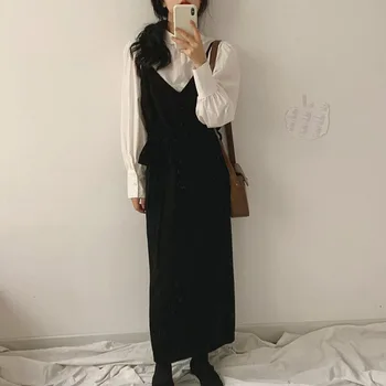

2020 Korean Japanese Spring Sleeveless Loose Dress Elegant Ladies Long Maxi Dresses Casual Party Solid Vestidos With Bow Belt