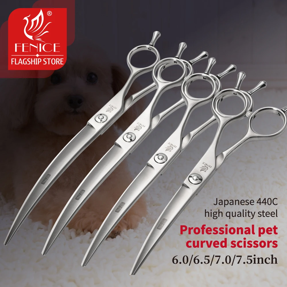 Fenice 6/6.5/7/7.5/8  inch Professional Curved 35° Pet Dogs Grooming Scissors Pets Hair Cuttings Shears tesoura tijeras