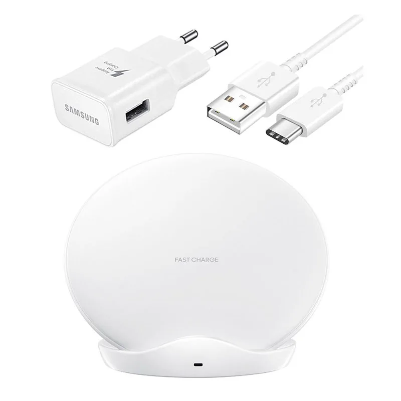Оригинальное Беспроводное зарядное устройство samsung Qi Быстрая Зарядка адаптер для Galaxy S10 S9 S8 Plus Note 10+ 9 8 iPhone X XR XS 8EP-N5100 - Тип штекера: with charger set