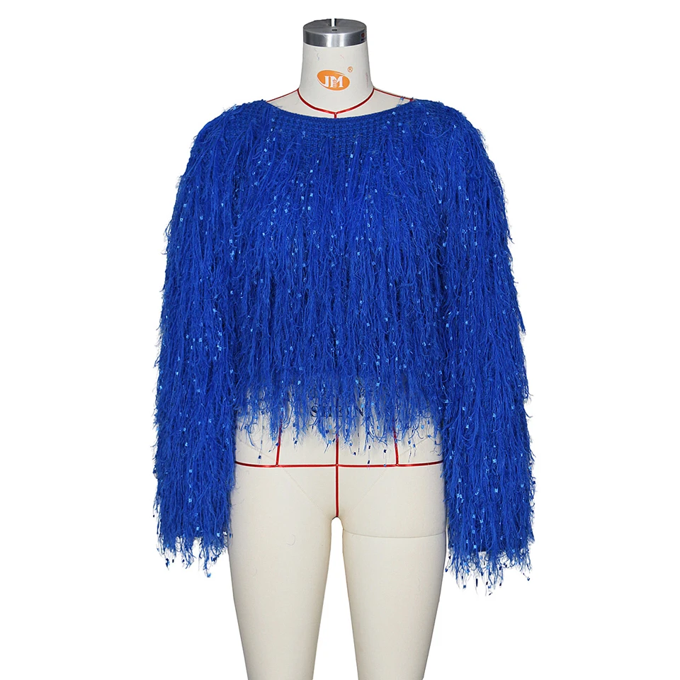 Karlofea женский осенне-зимний пуловер, свитер, модный топ с бахромой, вязаный уличная одежда, повседневная элегантная одежда, свитер - Цвет: Blue