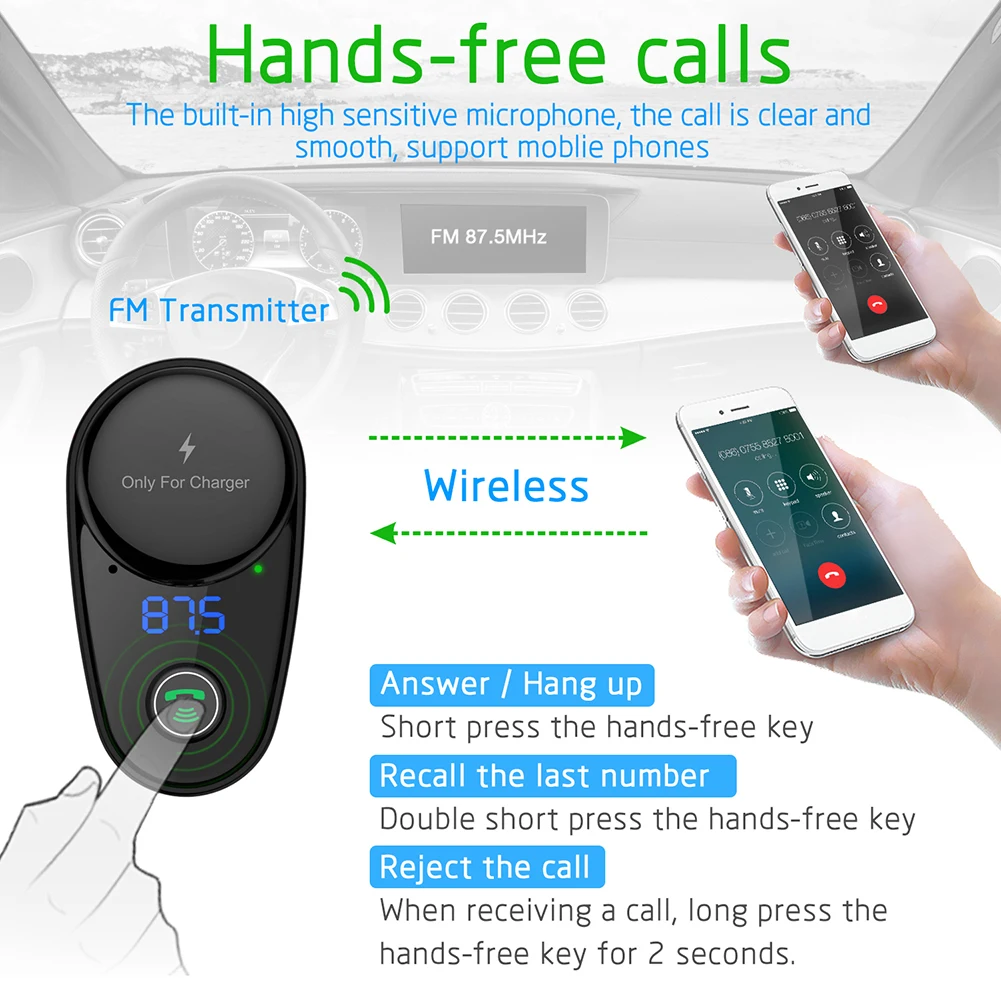 Многофункциональный Bluetooth MP3-плеер двойной USB быстрая зарядка автомобильное зарядное устройство