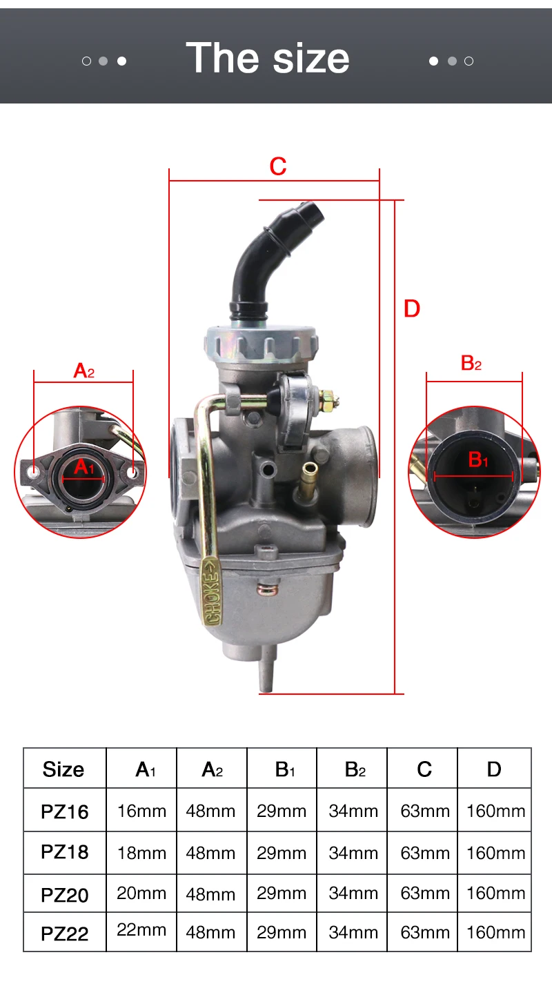 Motorcycle Carburetor PZ16 PZ18 PZ20 PZ22 Hand Cable Chock Carb Kit for Keihi 50cc 70cc 90cc Motorcycle Dirt Bike ATV - - Racext 24