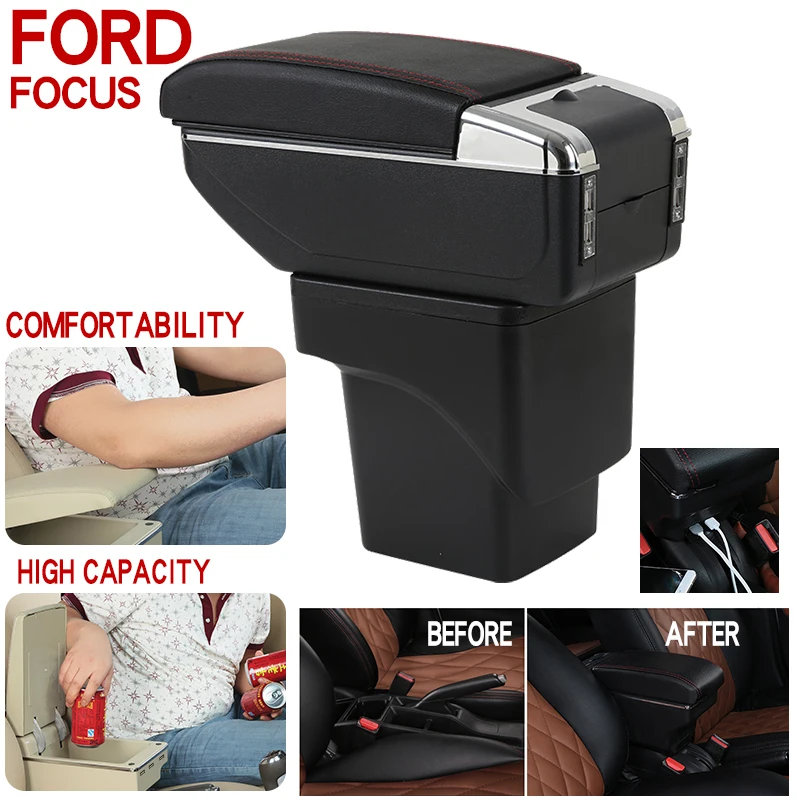 Автомобильный подлокотник, коробка для центральной консоли, универсальный чехол для автомобильного сиденья, чехол для подлокотника, чехол для поручней, аксессуары для автомобиля для Ford Focus