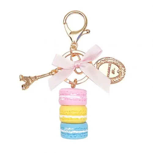 Pink Yellow Милый кулон в виде торта макарон, автомобильный брелок для ключей, держатель из сплава, сумка для кошелька, аксессуар для ключей, Подарочная сумка, украшение для торта, ручки для влюбленных - Цвет: Pink Yellow