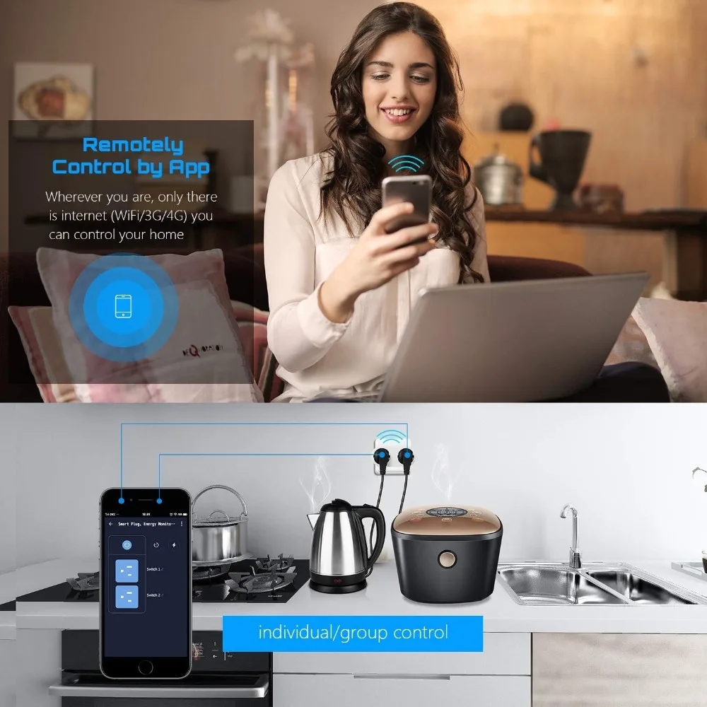 Tonbux умная Wi-Fi розетка с европейской розеткой 16А Wifi умная розетка с голосовым пультом дистанционного управления Беспроводная умная розетка для Google Home Alexa