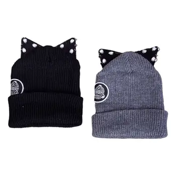 

2020 New Cute Lace Cat Ears Knit Hat Autumn Winter Charm Women Wool Hedging Hats
