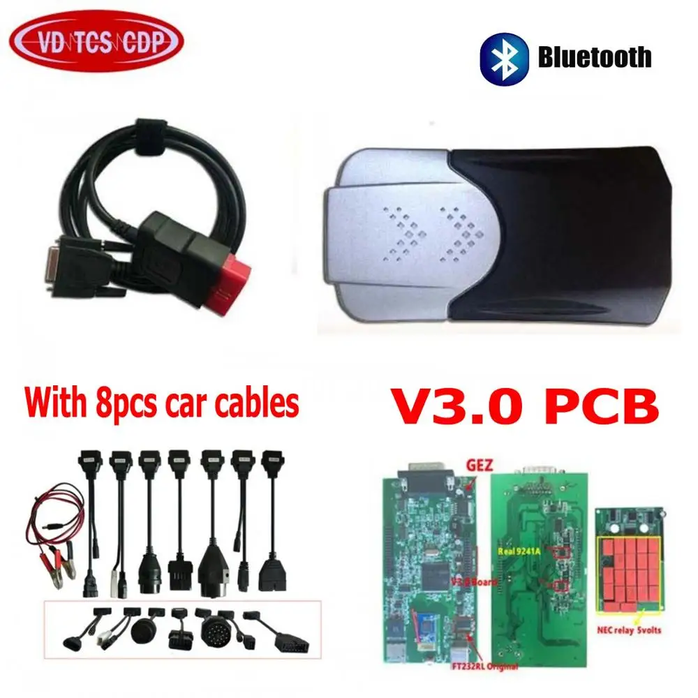 vci tcs obd obd2 сканер V3.0 реле 2015R3 keygen/,00 для delphis vd ds150e cdp bluetooth автомобильный диагностический инструмент - Цвет: with BT with cable