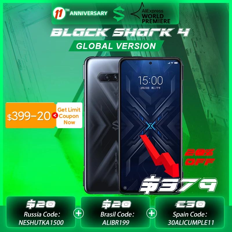  Pre sale Новое поступление 2021, смартфон Black Shark 4, 6 ГБ+128 ГБ, Snapdragon 870, 144 Гц, частота обновления E4, AMOLED экран, Диммирование постоянного тока, UFS 3,…