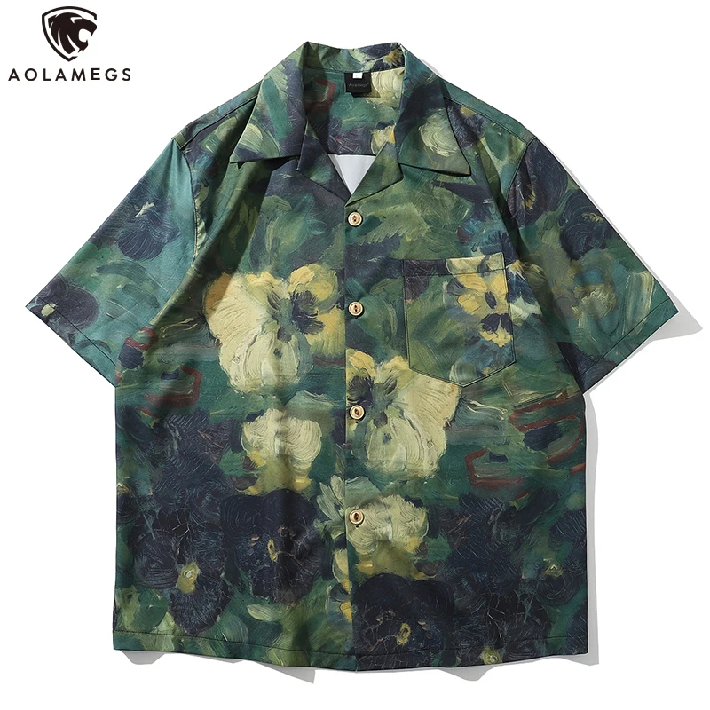 Aolamegs Men Shirt Graffiti Casual Fashion Cool Retro Baggy Oversize Comfortable Watercolor College Style Hit Color Streetwear Aolamegs Men Shirt Graffiti Casual Fashion Cool Retro Baggy Oversize Comfortable Watercolor College Style Hit Color Streetwear