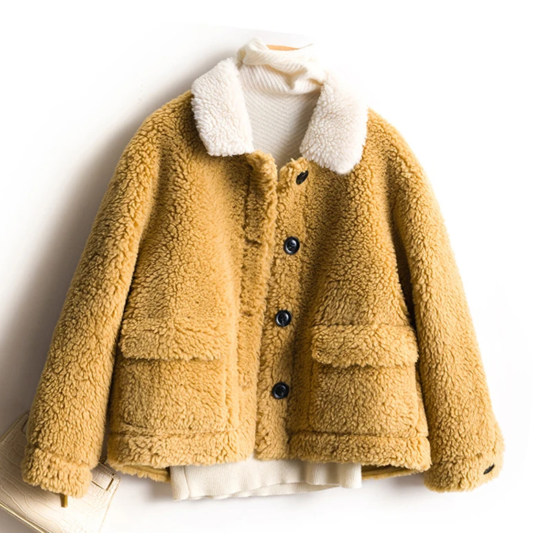 

Real Wool Blend 2019 Winter Woman Teddy Jacket Loose Wool Designer Wide-waisted Women Teddy Bear Coat Warm Thick Colored Russian