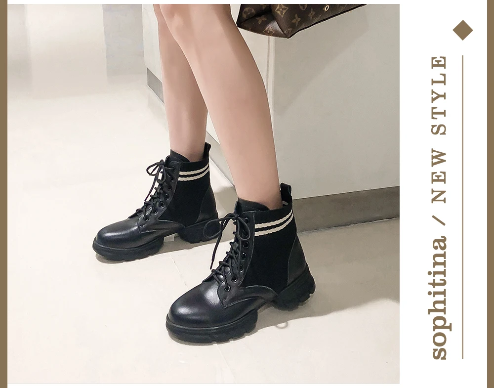 SOPHITINA/женские сапоги из натуральной кожи; зимняя обувь ручной работы на среднем каблуке со шнуровкой; классические женские сапоги на высоком каблуке с круглым носком; MO274