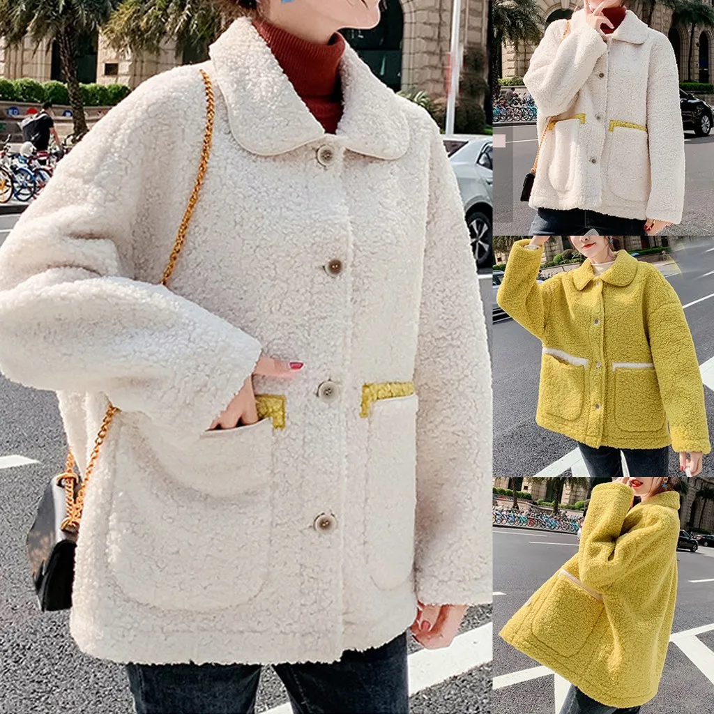 Abrigos mujer invierno зимнее пальто для женщин теплое одноцветное пальто с длинным рукавом и отложным воротником chaqueta mujer manteau femme