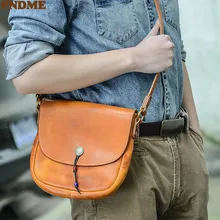 

PNDME high-quality natural genuine leather designer men diagonal bag outdoor daily high-quality real cowhide brown shoulder bag