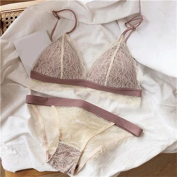 

Lace Patchwork Sexy Bra+ Briefs 2 Pcs/set Women Back Closure Daily Lingerie Fashion Plush Up Adjustable Underwear Female