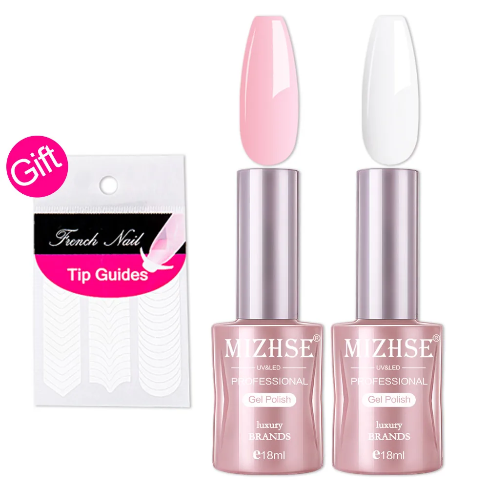 White And Pink MIZHSE Black7 и белый цвет французский маникюрный набор наконечники направляющие украшения УФ-гель для дизайна ногтей замочить от УФ светодиодный Гель-лак набор - Цвет: White And Pink