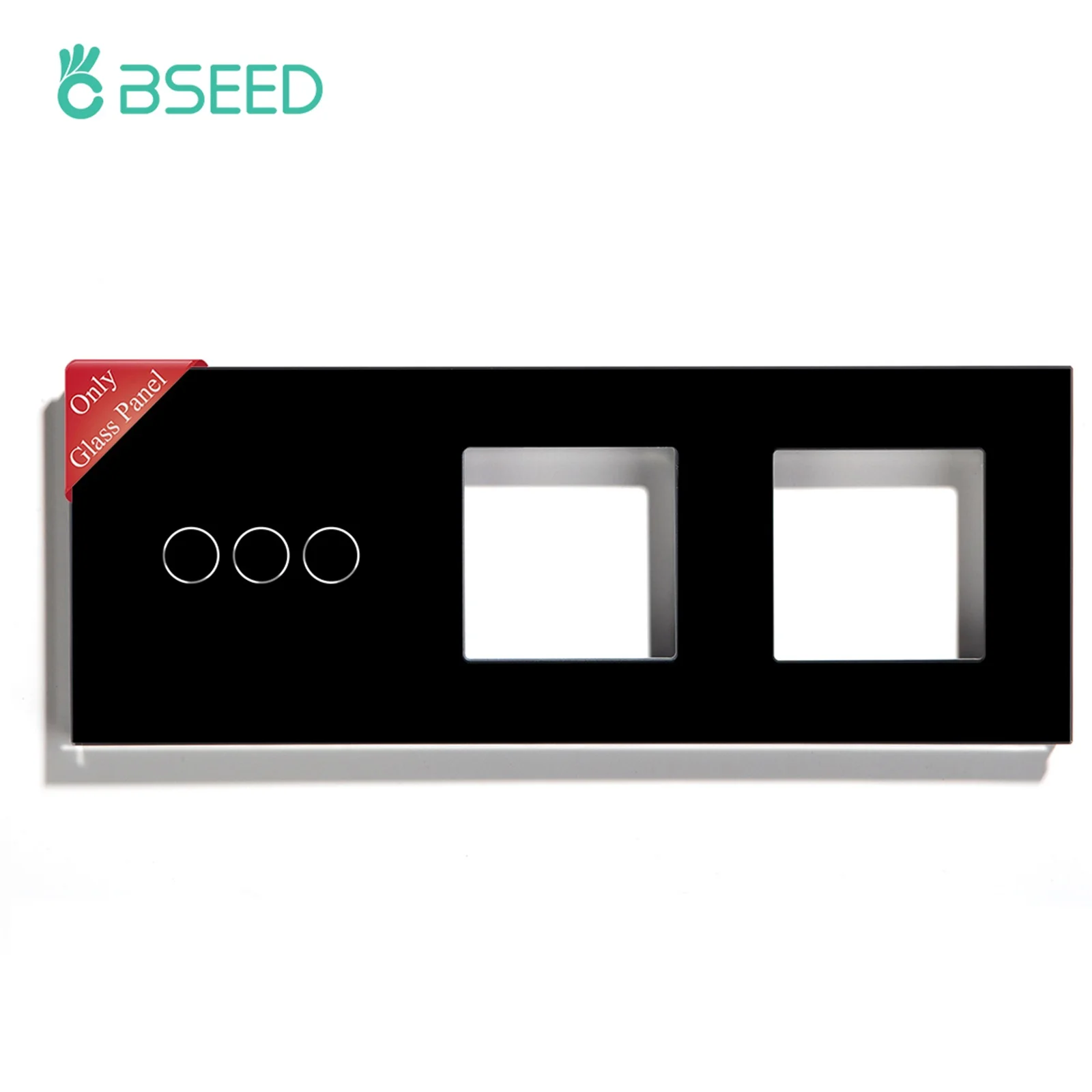 BSEED Only Glass Panel 228mm Pearl White Black Gloden Crystal Glass Frame With Metal Frame For Wall Socket Switch Function Part wall socket switch