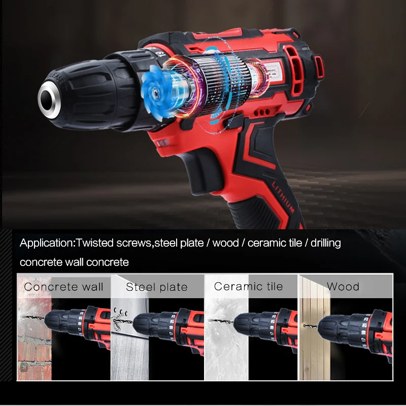 Haowook 25+1 Torque 16.8V 2-Speed Electric Cordless Screwdriver Drill Battery Mini Drill Rechargeable For Electrical Tools