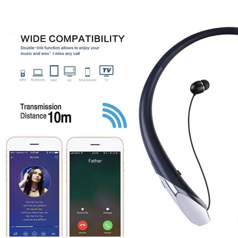 Drahtlose Neckband Headset Versenkbare Bluetooth Kopfhörer Noise Cancelling Kopfhörer