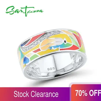 

SANTUZZA Silver Ring For Women 925 Sterling Silver Chic Rings for Women Shiny White CZ Colorful Enamel Party Fashion Jewelry