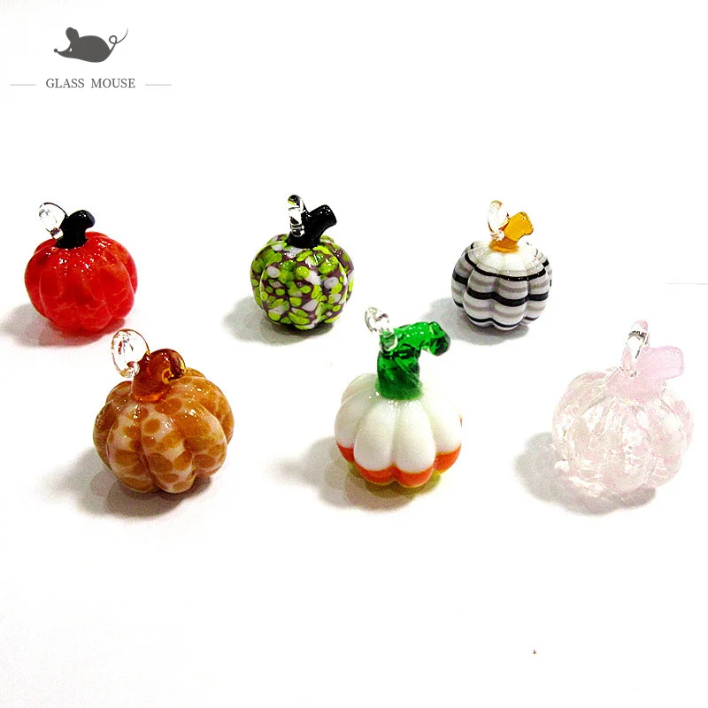 

New Colorful lampwork handmade Mini Glass pumpkin pendant Halloween party cute art craft ornament home decor hanging accessories