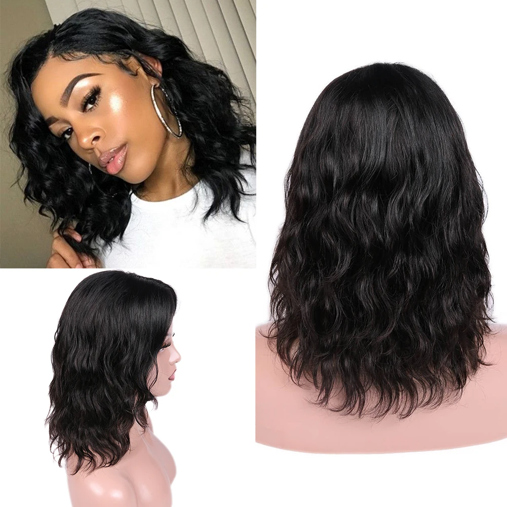 FAVE Lace Front Human Hair Wig Natural Wave Wig Lace Middle Part Brazilian Remy Wig Natural Black / #99J For Black Women