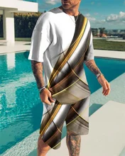 Large men's wear, men's T-shirt and shorts set, round neck short sleeve sportswear