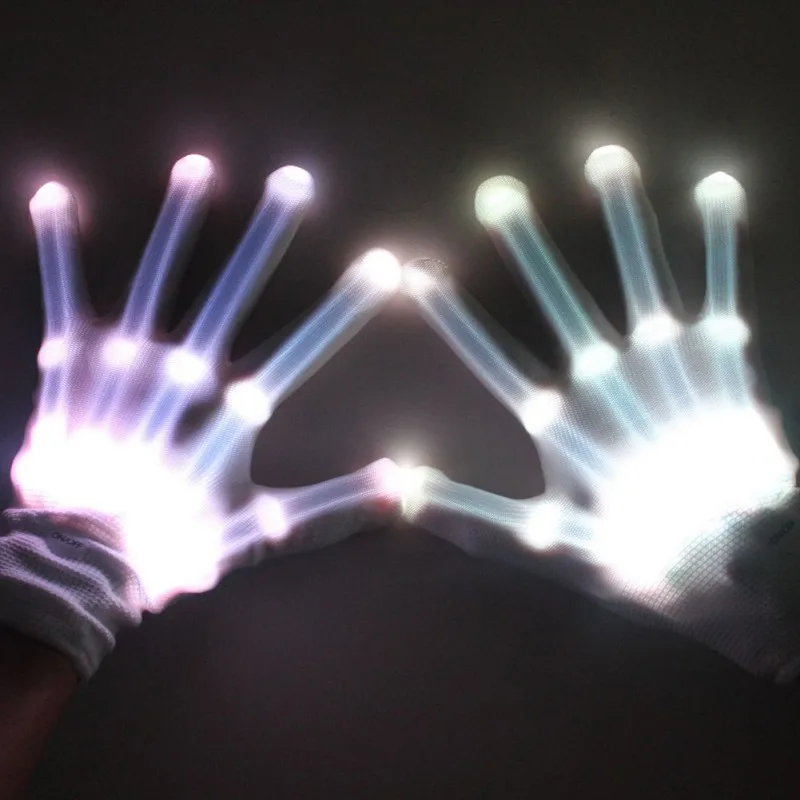 1 пара 12 клолоров светодиодный светящиеся перчатки освещение мигающий палец светящиеся мигающие Красочные перчатки со скелетом танцевальный клуб вечерние реквизит