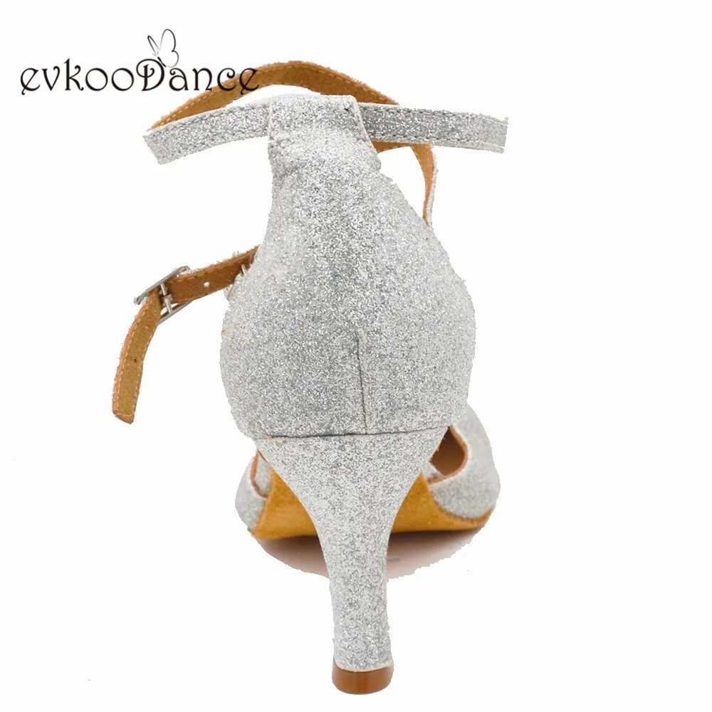 Evkoodance/Серебристые блестящие танцевальные туфли; Zapatos De Bail; женские туфли на каблуке 7 см; Evkoo-589; большие размеры США 4-12